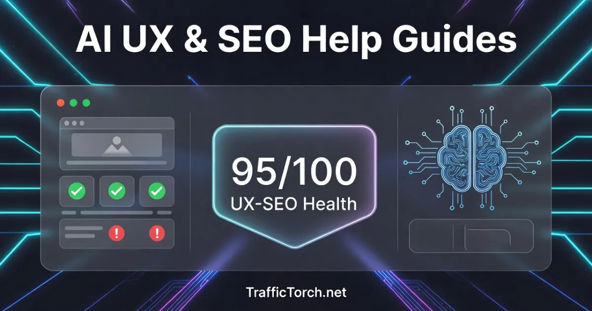 Traffic Torch AI UX & SEO Help Guides – Dashboard style visualization with AI insights