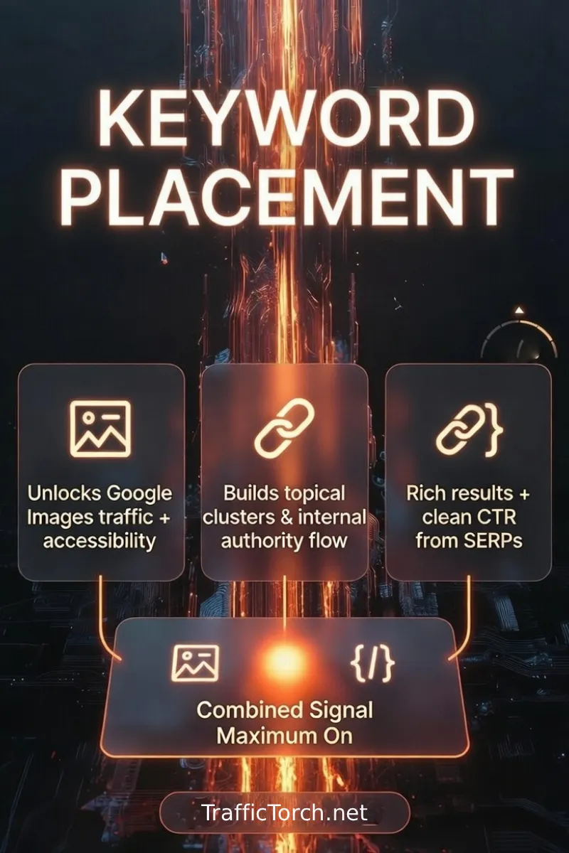 Keyword Placement Infographic – Image Alts, Anchor Text and URL & Schema for maximum on-page keyword impact