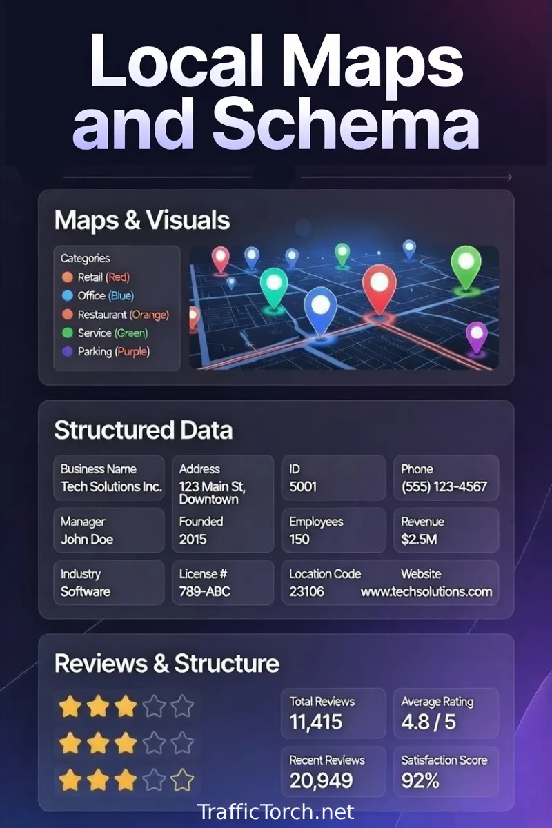 Local Maps and Schema Infographic – Maps & Visuals, Structured Data, Reviews & Structure